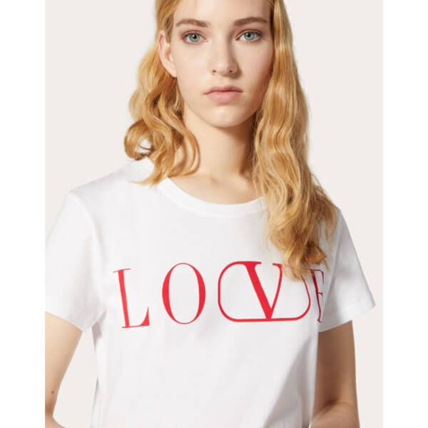 ★VALENTINO★LOVE ヴァレンティノ Tシャツ コピー シンプル半袖☆White×Red SB0MG03S52Y0BO