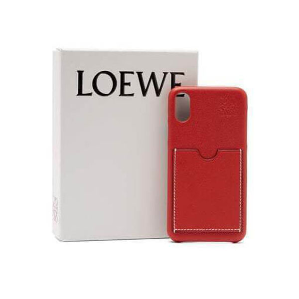 LOEWE ロエベ ケース コピー iPhoneX レザーケース レッド シンプル ロゴ入り