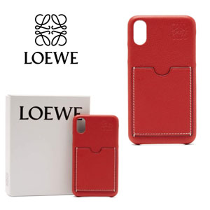 LOEWE ロエベ ケース コピー iPhoneX レザーケース レッド シンプル ロゴ入り