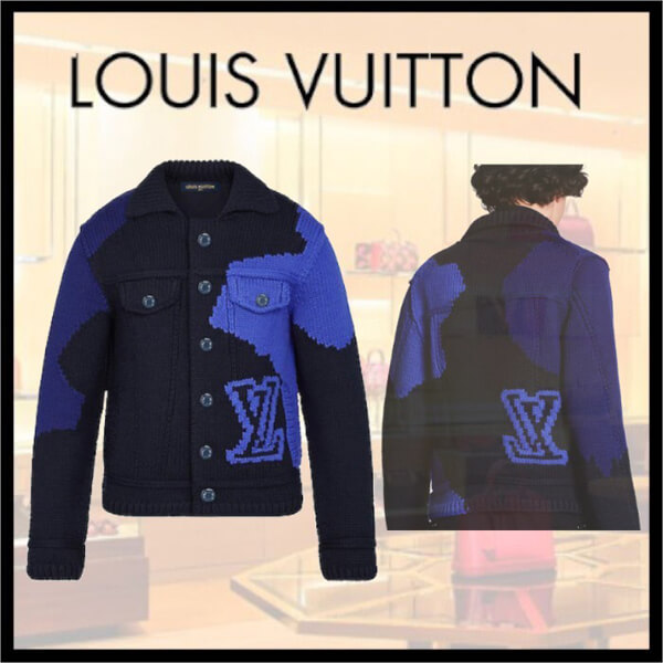 【２０AW 新作】ルイヴィトン偽物 VESTE BOUTONNEE LV INTARSIA ブルー 1A7XBC