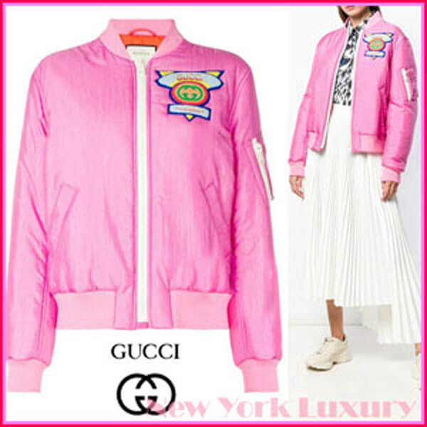 GUCCI 偽物★素敵！Appliqued satin shell bomber Jacket