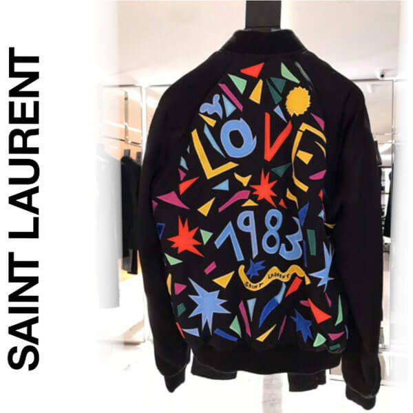 Saint Laurent＊LOVE ジャケット 偽物 1983 ロゴ 刺繍 多色 バーシティ