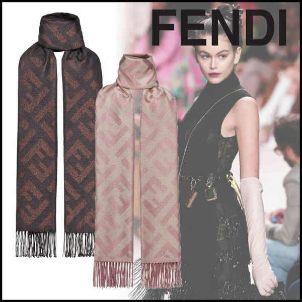 FENDI 20AW FFモチーフ シルク & ビスコース スカーフ 偽物*2色 FXT323AEOUF0QD1