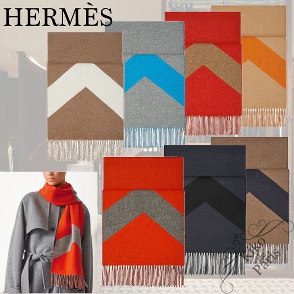 ギフトにも♪ Hermes Casaque Chevron カシミヤ マフラー 偽物 H259065S