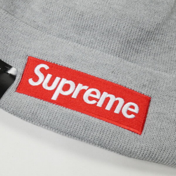 supreme ニット 帽 偽物  New Era Box Logo ロゴビーニー グレー (ステッカー付き)