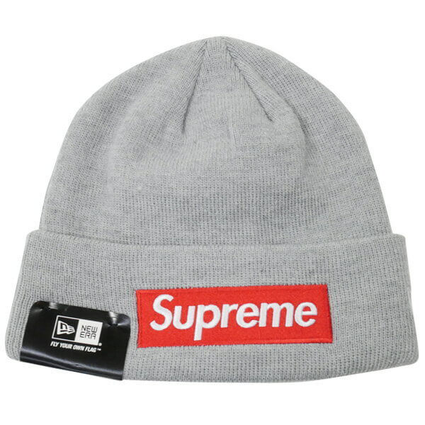 supreme ニット 帽 偽物  New Era Box Logo ロゴビーニー グレー (ステッカー付き)