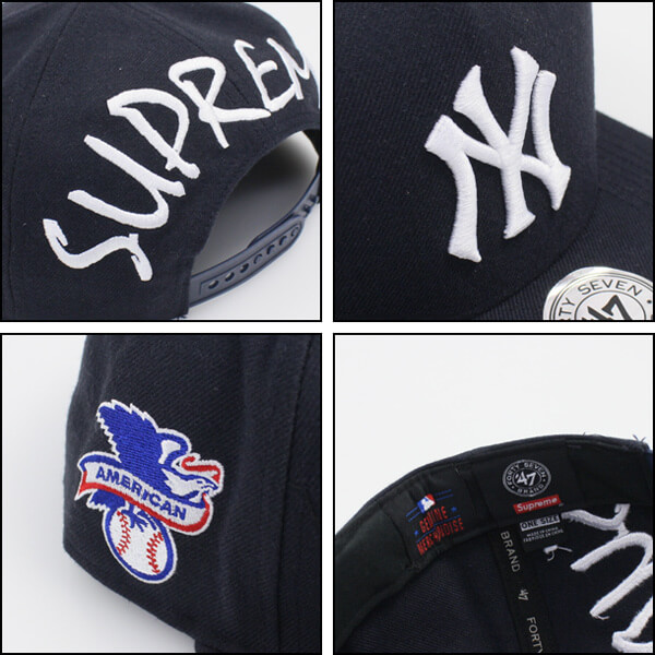 シュプリーム ビーニー 偽物  Supreme x NY Yankees x '47 Brand 5-Panel Snapback Cap 紺