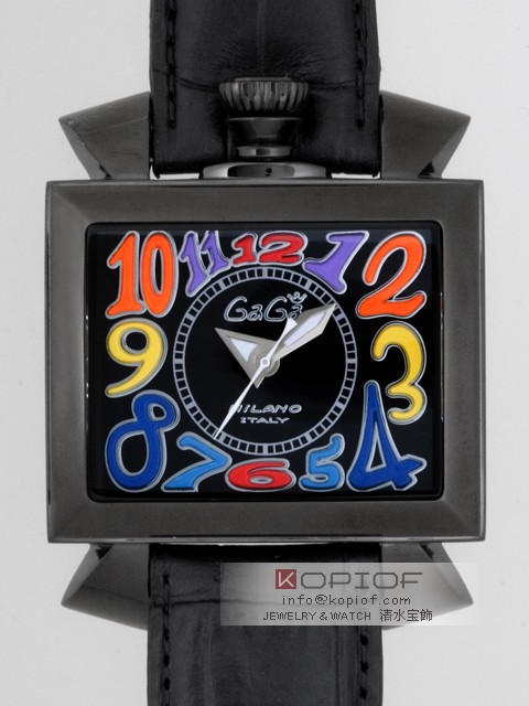 ガガミラノ ナポレオン46MM スーパーコピー自動巻き 6002.1 ブラック皮 ブラック/マルチカラーアラビア