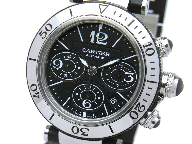 カルティエ パシャ スーパーコピーカルティエ時計コピー CARTIER パシャ W31088U2 シータイマー クロノグラフ ラバーブレス ブラック