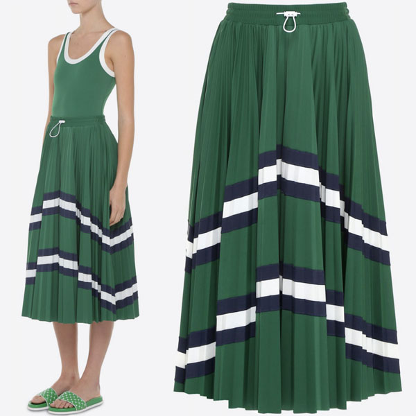 VALENTINO スカート ジャングル PB3MD00B3U4 157 LYCRA PLEATED SKIRT WITH STRIPE PANEL ヴァレンティノ プリーツスカート コピー