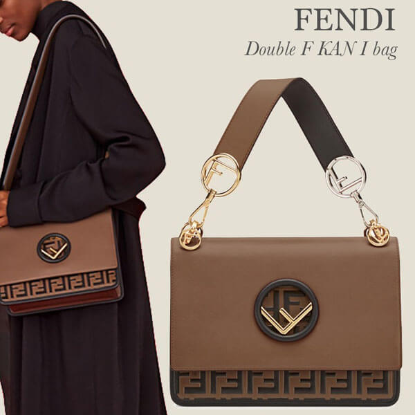 フェンディコピーFENDI FF キャナイ エフ ロゴ レザー ブラウンレザー バッグ