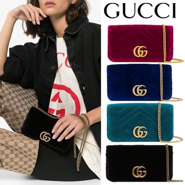 【2020新作限定VIPセール】グッチ偽物 GUCCI マーモント ベルベット ショルダーバッグ 4884269QIET 1000 ブラック