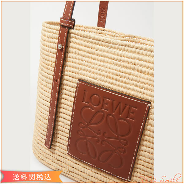 ロエベ かごバッグ 偽物 LOEWE Paula's Ibiza レザー バスケット ラフィア トートPaula's Ibiza限定コラボアイテム♪A223099X02