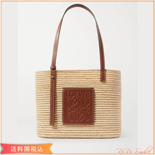 ロエベ かごバッグ 偽物 LOEWE Paula's Ibiza レザー バスケット ラフィア トートPaula's Ibiza限定コラボアイテム♪A223099X02