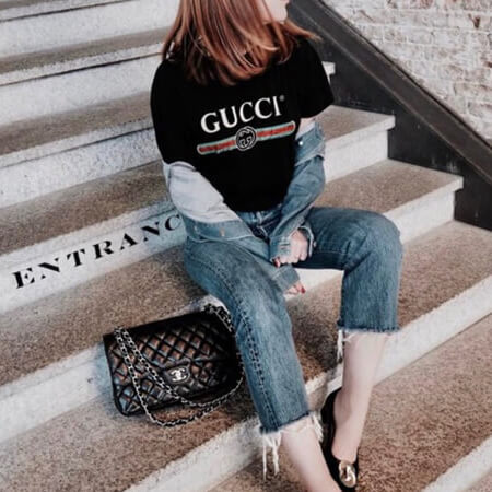 新作大人気 GUCCI  Tシャツ コピー グッチ T-Shirt Glitter Print Cotton