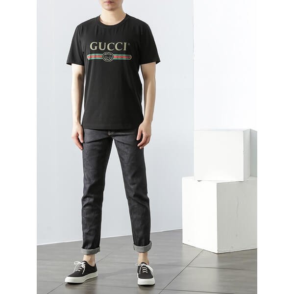 新作大人気 GUCCI  Tシャツ コピー グッチ T-Shirt Glitter Print Cotton