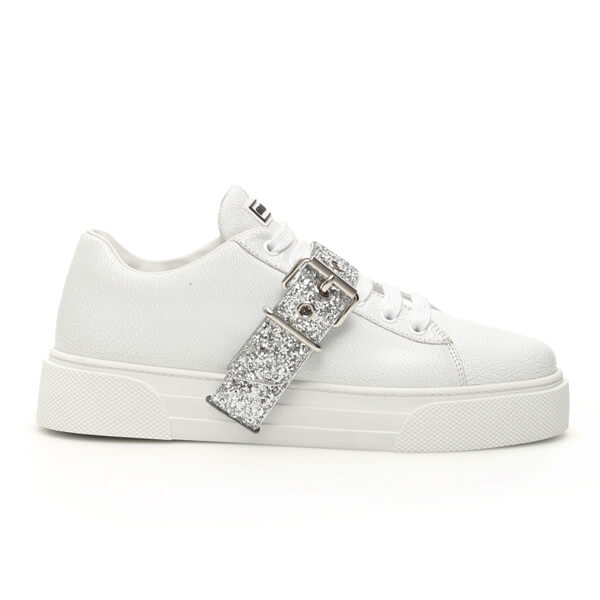 miumiu スニーカー コピー 厚底 sneaker with glitter strap タンにラバーロゴ