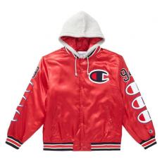 supreme champion 偽物 シュプリーム ボックス ロゴ パーカー Hooded Satin Varsity Jacket Red